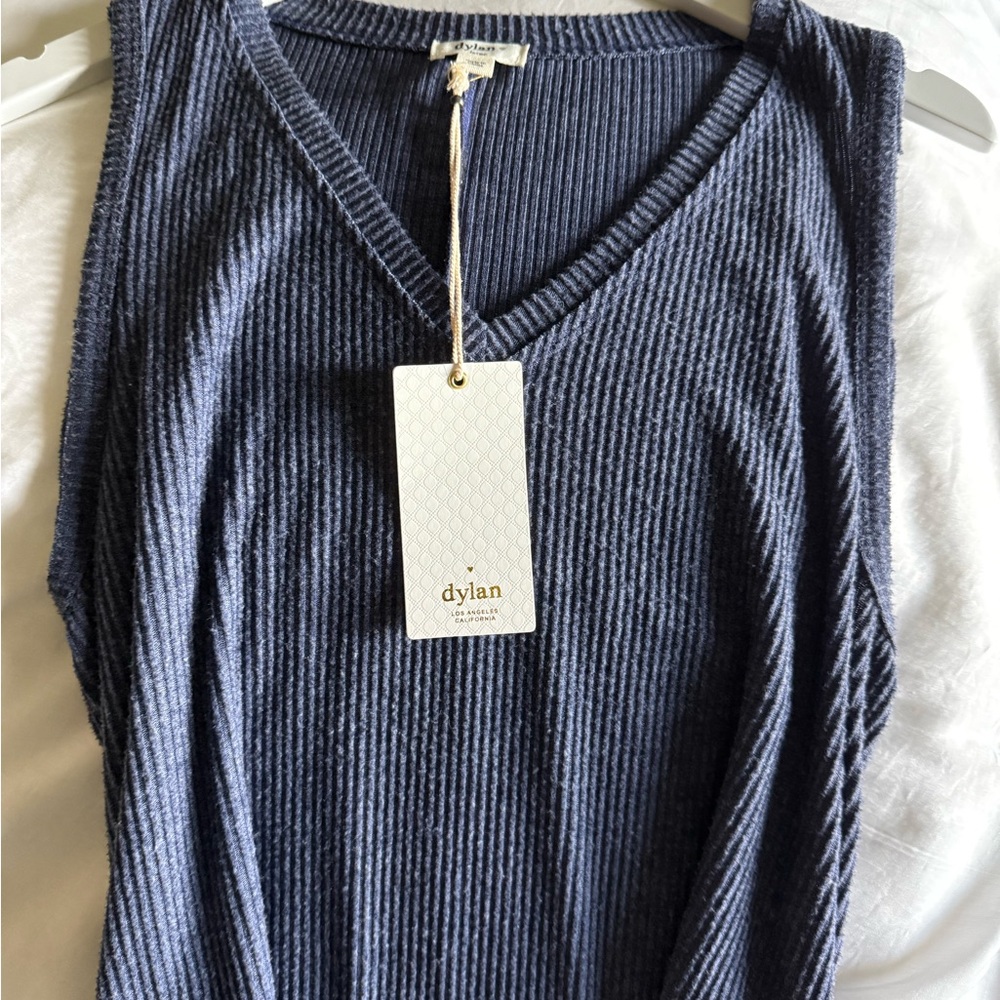 Dylan Blue Ribbed Sleeveless Tank Top